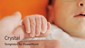  Presentation with neonatal premature newborn baby girl - Audience pleasing theme consisting of newborn baby hand on hands backdrop and a coral colored foreground