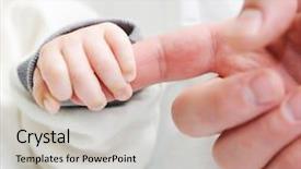  Presentation with newborn baby - Audience pleasing theme consisting of newborn baby holding father's finger backdrop and a light gray colored foreground