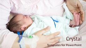  Presentation with newborn baby hospital - Audience pleasing slides consisting of newborn baby in hospital backdrop and a lemonade colored foreground