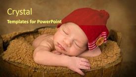  Presentation with baby sleeping - Colorful slide deck enhanced with newborn baby of mixed race sleeping in an antique wooden bucket backdrop and a tawny brown colored foreground