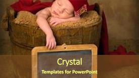  Presentation with baby sleeping - Slide deck having newborn baby of mixed race sleeping in an antique wooden bucket background and a tawny brown colored foreground