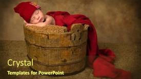  Presentation with baby sleeping - Slide deck consisting of newborn baby of mixed race sleeping in an antique wooden bucket background and a tawny brown colored foreground