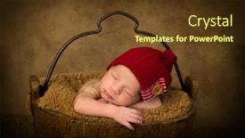  Presentation with baby sleeping - Cool new PPT layouts with newborn baby of mixed race sleeping in an antique wooden bucket backdrop and a tawny brown colored foreground