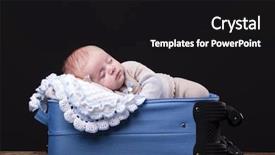  Presentation with black baby - Presentation design having newborn baby sleeping inside trolley bag against black background background and a black colored foreground