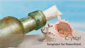  Presentation with seashell - Theme having newborn baby sleeping inside a seashell on a beach background and a mint green colored foreground