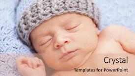  Presentation with baby sleeping - Audience pleasing PPT theme consisting of newborn baby sleeping on blue backdrop and a  colored foreground
