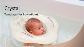  Presentation with swim - PPT theme enhanced with newborn baby swimming with neck swim ring background and a light gray colored foreground