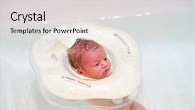  Presentation with swim - Presentation design with newborn baby swimming with neck swim ring background and a light gray colored foreground