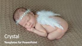  Presentation with angel baby - Presentation design featuring newborn baby with angel wings background and a gray colored foreground