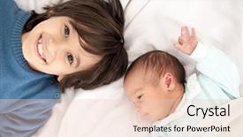  Presentation with newborn baby - PPT theme with newborn baby with bigger brother background and a  colored foreground