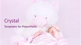  Presentation with innocence - Slide set featuring newborn baby with teddy bear in the bed cute pink bedroom for girl text space happy and healthy lifestyle innocence concept background and a sky blue colored foreground
