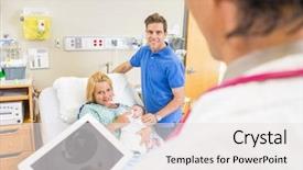  Presentation with digital hospital - Slide deck having newborn babygirl looking at doctor background and a white colored foreground