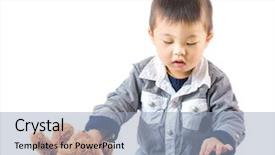  Presentation with baby - Slide set having newborn screening - asian baby touch the tablet background and a  colored foreground