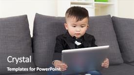  Presentation with tablets wood table tablet white - PPT layouts enhanced with newborn screening - asian little boy using tablet background and a dark gray colored foreground