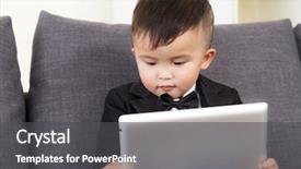  Presentation with computer - Beautiful PPT theme featuring newborn screening - asian little boy watching backdrop and a dark gray colored foreground