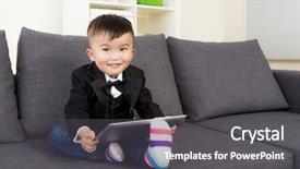  Presentation with tablets wood table tablet white - Audience pleasing slide deck consisting of newborn screening - little boy using tablet backdrop and a dark gray colored foreground