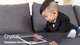  Presentation with tablet - Presentation design consisting of newborn screening - little boy using tablet background and a gray colored foreground