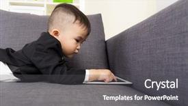  Presentation with tablet - Slide set with artificial pink roses on a background and a  colored foreground.