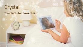  Presentation with tablet of stones - Colorful presentation theme enhanced with newborn screening - thoughtful woman using a tablet backdrop and a lemonade colored foreground