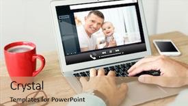  Presentation with video conferencing - Colorful PPT theme enhanced with newborn screening - video call and chat concept backdrop and a coral colored foreground