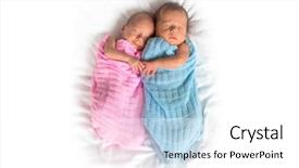  Presentation with sleeping - Presentation with newborn twins sleeping in cuddle background and a white colored foreground
