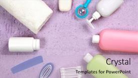  Presentation with baby shower - PPT theme featuring baby's accessories and cosmetics background and a lemonade colored foreground