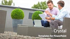  Presentation with outdoors - Colorful PPT layouts enhanced with newco - two attractive business man sitting backdrop and a gray colored foreground