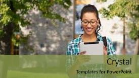  Presentation with technology and education - Colorful slide set enhanced with newcollege - education technology and people concept backdrop and a gold colored foreground