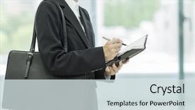  Presentation with hunting - Slide deck consisting of newcomer - women in job hunting background and a sky blue colored foreground