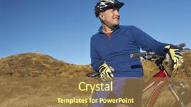  Presentation with bicycle - Cool new presentation design with newcycles nature - young man leaning on bicycle backdrop and a coral colored foreground