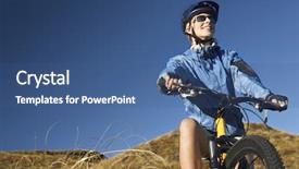  Presentation with plain blue clear sky - Presentation theme having newcycles nature - young woman sitting on bicycle background and a ocean colored foreground