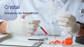  Presentation with drugs - Cool new slides with newdrugs - doctor testing new drugs backdrop and a  colored foreground