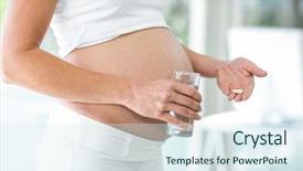  Presentation with pregnant woman - Slide deck featuring newdrugs - midsection of pregnant woman background and a sky blue colored foreground