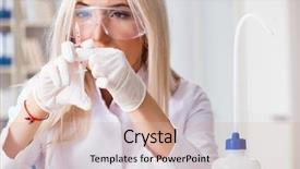  Presentation with working woman - Amazing theme having newdrugs - woman lab analyst working backdrop and a  colored foreground