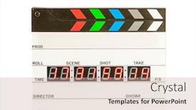  Presentation with clapper - Beautiful presentation theme featuring newer-film-clapper-board-isolated backdrop and a soft green colored foreground