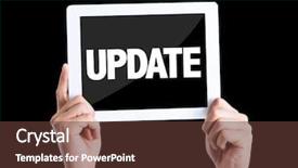  Presentation with tablet - Beautiful slide set featuring update isolated on black background backdrop and a tawny brown colored foreground