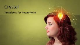  Presentation with lighting - Colorful PPT layouts enhanced with newintelligent - head with new idea lighting backdrop and a yellow colored foreground