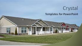  Presentation with story - Beautiful PPT theme featuring newly-constructed-one-story-condominiums backdrop and a light blue colored foreground