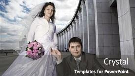  Presentation with married couple - Presentation theme having newly married couple at city background and a dark gray colored foreground
