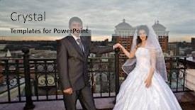  Presentation with married - Audience pleasing slide deck consisting of newly married couple at cloudy evening at roof backdrop and a light gray colored foreground