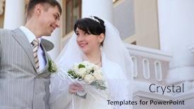  Presentation with married - Cool new presentation design with newly married couple looking at each other backdrop and a light blue colored foreground