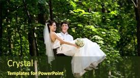  Presentation with married - Slides having newly married couple smiling at sunny day in park background and a tawny brown colored foreground