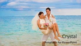  Presentation with married - Theme having newly wed - attractive caucasian couple getting married background and a coral colored foreground