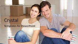  Presentation with new home - Colorful slide deck enhanced with newly wed - couple in new home backdrop and a coral colored foreground