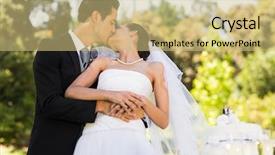  Presentation with wedding couple wishes - Cool new PPT theme with newlywed couple kissing besides wedding backdrop and a yellow colored foreground