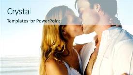  Presentation with honeymoon - Beautiful PPT theme featuring newlywed couple kissing on honeymoon beach vacation in summer and an intimate moment backdrop and a sky blue colored foreground