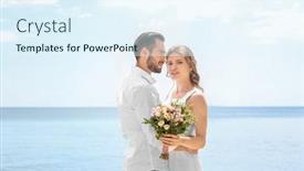  Presentation with seashore - Slide set consisting of newlywed couple standing on seashore background and a sky blue colored foreground