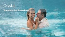  Presentation with fall - PPT theme having newlyweds-fall-into-the-pool background and a teal colored foreground