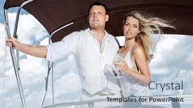  Presentation with yacht - Cool new PPT theme with newlyweds have a rest on a yacht backdrop and a lemonade colored foreground