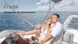  Presentation with yacht - Audience pleasing PPT theme consisting of newlyweds have a rest on a yacht backdrop and a light blue colored foreground